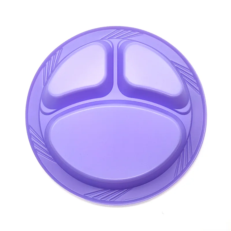 10 hüvelykes 3 rekeszes eldobható kerek műanyag tányér