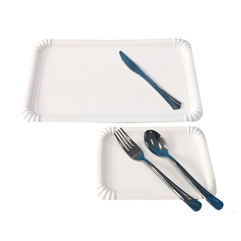 Téglalap alakú fehér party torta papírtányér